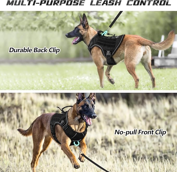 WINGOIN Tactical Dog Harness for Extra Large Dogs, Heavy Duty No Pull Dog Harness with Handle, Adjustable Reflective Military K9 German Shepherd Big Dog Vest for Training, Walking, Black (XXL) WINGOIN