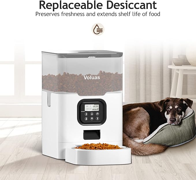 VOLUAS Automatic Cat Feeders - Dry Food Dispenser with Timer, Desiccant Bag, Programmable Portion Size Control 4 Meals Per Day, 10s Voice Recorder - PAWPICO