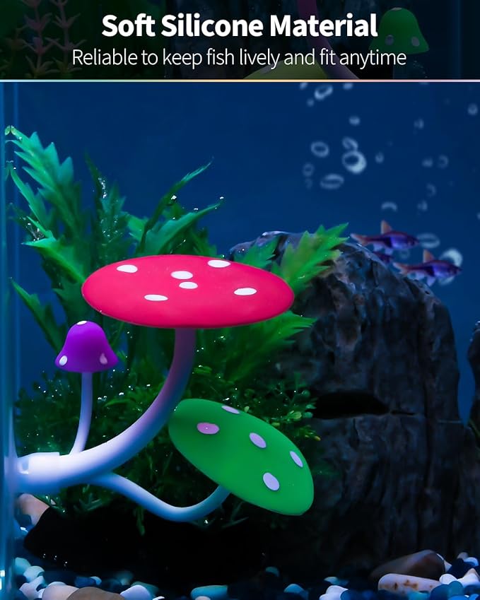 Uniclife Betta Mushroom Hammock Soft Aquarium Rest Bed Fish Breeding Playing Pad with Suction Cup Silicone Ornament Decoration Colorful Lifelike Decor for Fish Tank Landscape, 2 Pack UnicLife
