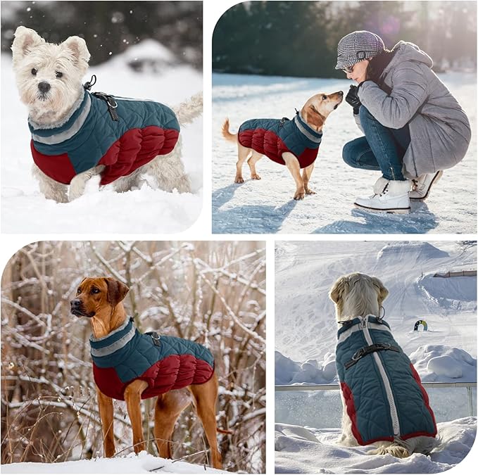 FUAMEY Dog Winter Jacket,Dog Cold Weather Coats Paded Dog Vest with Harness Built in Pet Warm Clothes Dog Apparel with Back Zipper Dog Water Resistant Coat for Small Medium Large Dogs Dark Blue XL - PAWPICO
