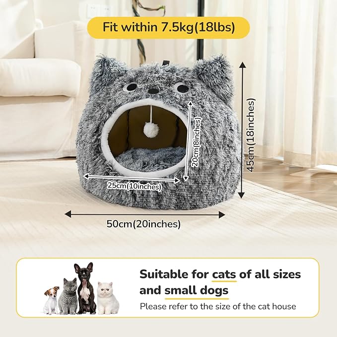 CATISM Cat Bed, Cat Beds for Indoor Cats, Cat Cave, Cat Cave for Indoor Cats, Cat Bed Cave, Large Cat Beds, Cozy Hooded Cat Bed with Soft Cushion, Removable Washable Cat Beds Keep Warm - PAWPICO