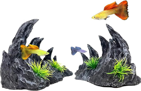 Aquarium Decoration for Fish Tank Rock Cave Aquarium Ornament Aquarium Mountain View Stone Ornaments Aquarium Decor Shelter House Cave Fish Tank Decoration - Small VMCN