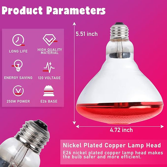 LUCKY HERP Infrared Heat Lamp for Chickens - 250 Watts Red Heat Lamp Bulb 1 Pack, Heat Light Bulb for Brooder Coop, Food Service, Chicks, Pet, Reptile LUCKYHERP
