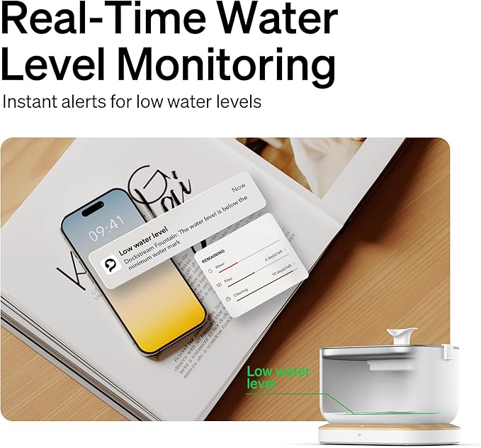 PETLIBRO App Monitoring Cat Water Fountain, 2.5L/84oz Dockstream Pet Water Fountains for Cats Indoor, Automatic Cat Water Dispenser for Drinking with 2.4G Wi-Fi, Smart Fountain, Stainless Steel Tray - PAWPICO
