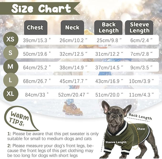 FUAMEY Dog Pullover Sweatshirt,Dog Winter Sweaters Warm Dog Clothes Dog Vest Thick Puppy Pullover Soft Pet Fleece Sweater Cute Doggie Boy Girl Outfit for Small Medium Dogs Green S - PAWPICO