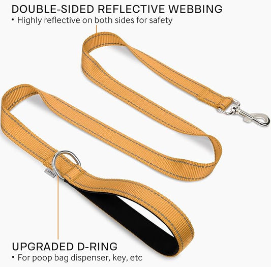 Joytale Double-Sided Reflective Dog Leash, 6 FT/5 FT/4 FT, Padded Handle Nylon Heavy Duty Leashes for Medium & Large Dogs Walking, Khaki, 5FT Joytale