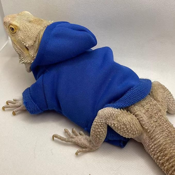 Lizard Clothes for Bearded Dragons Handmade Cloth Material Hoodies Sweater Coat Reptile Apparel Costume Skin Protection Photo Party for Lizard Bearded Dragon Crested Gecko Chameleon (Blue) KUNBIUH