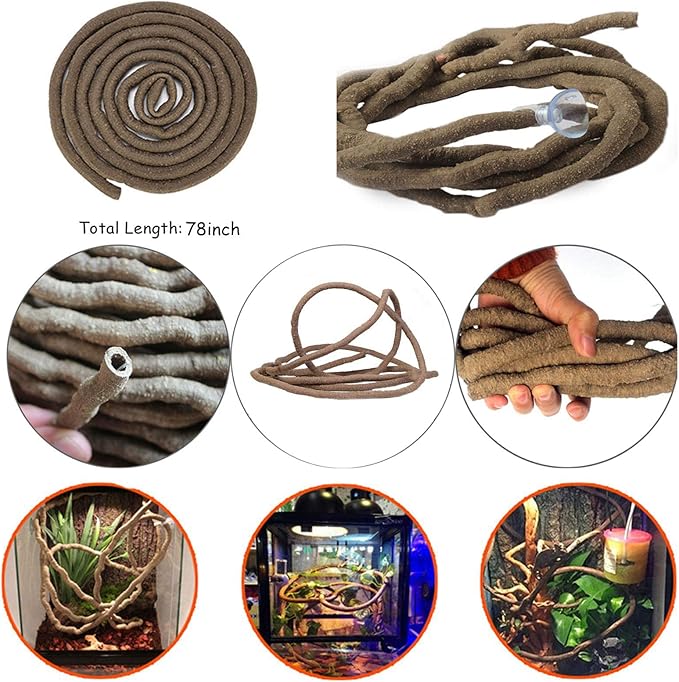 kathson Leopard Gecko Tank Accessories Bearded Dragon Habitat Decor Reptile Hanging Plants Artificial Bendable Climbing Vines Lizard Hidden Coconut Shell Hole Hut for Chameleon, Snake, Iguana, Turtle kathson
