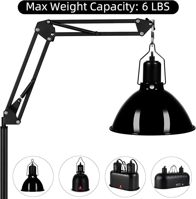 Reptile Heat Lamp Stand Reptile Light Stand with 360° Swing Arm, Height Adjustable (15.7inch to 74.3inch) Reptile Lamp Stand for Terrarium Light Fixture and Heat Lamp Holder DXOPHIEX