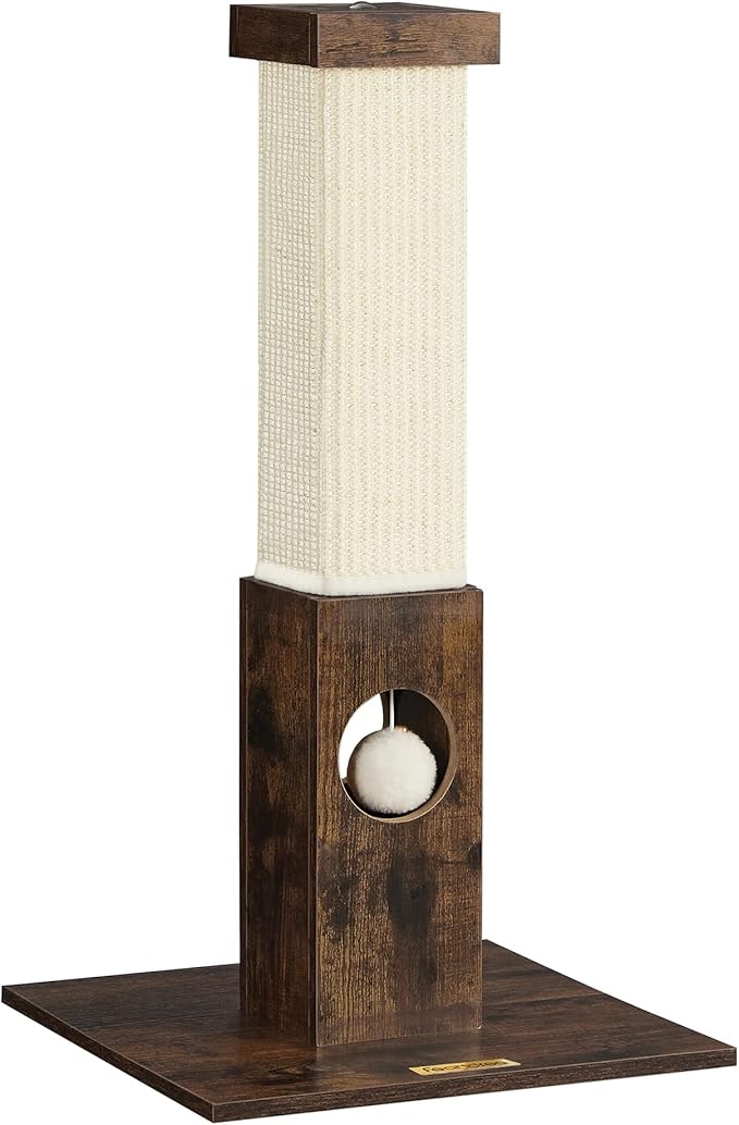Feandrea Cat Scratching Post, Cat Scratcher for Indoor Cats, 28.7 Inches Tall, Furniture Scratching Deterrent Sisal Scratch Pole with Toy, Rustic Brown UPCA021X01 - PAWPICO