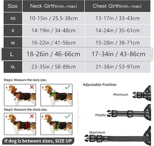 Timos Dog Harness Large Sized, No Pull Dog Harness with Neck Lockable Snap,No Choke Front Clip Dog Reflective Harness,Adjustable Metal Rings 3 Buckles,Easy Control Handle for Large Dogs Gray L Timos