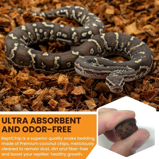 ReptiChip Reptile Bedding Loose Coconut Chip 36 Quart 4 Pack Coco Husk Substrate Mulch for Snake Habitat, Ball Python Terrarium, Turtle Tanks, Tortoise Enclosure ReptiChipPremiumSubstrate