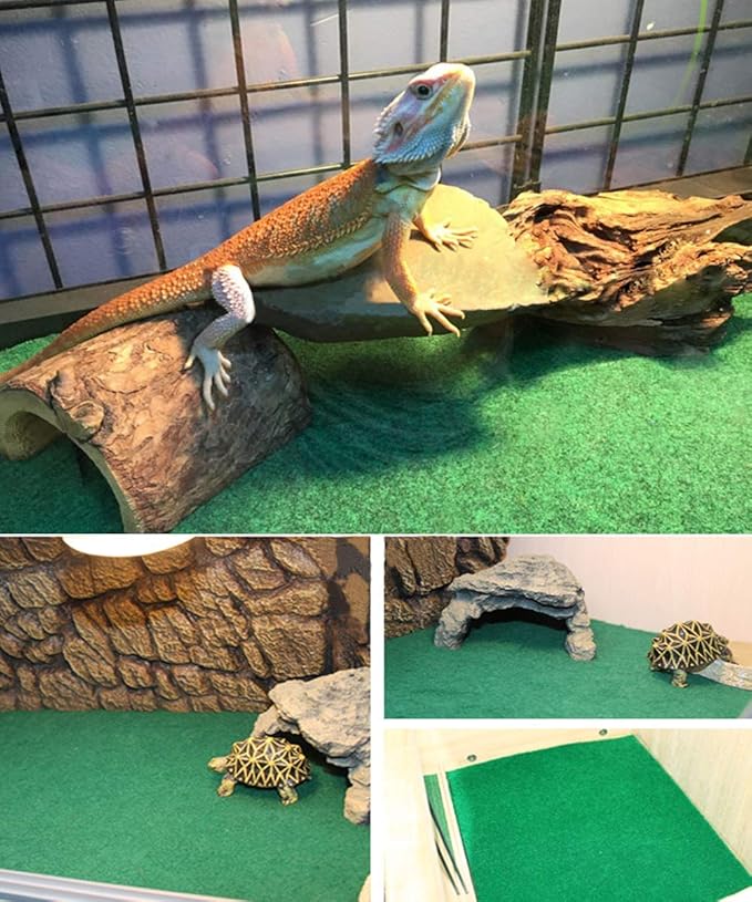 HERCOCCI 2 Pack Reptile Carpet, 39’’ x 20’’ Terrarium Bedding Substrate Liner Reptile Cage Mat Tank Accessories for Bearded Dragon Lizard Tortoise Leopard Gecko Snake (Green) HERCOCCI