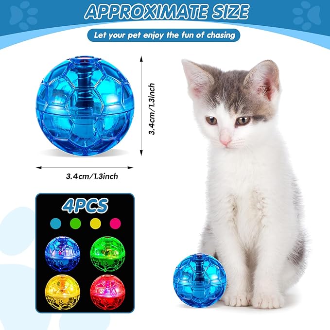 Frienda 4 Pieces Ghost Hunting Cat Ball Motion Light Up Cat Balls LED Motion Activated Cat Ball Motion Light Up Cat Dog Interactive Toys Pet Glowing Mini Running Exercise Ball Toys (Multicolored) - PAWPICO