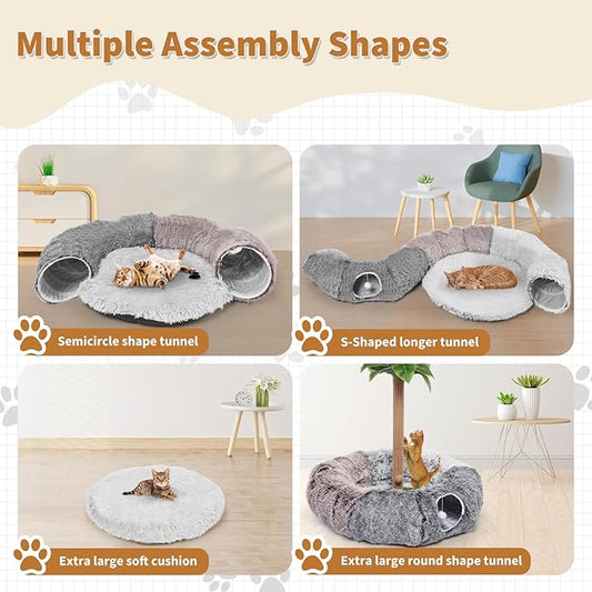 Odoland Large Cat Tunnels for Indoor Cats Fluffy Cat Bed and Detachable Cat Cave Tunnels with 20 Cat Toys, Cat Donut Tunnel and Variety Kitten Toy Set for Chewing Playing - PAWPICO