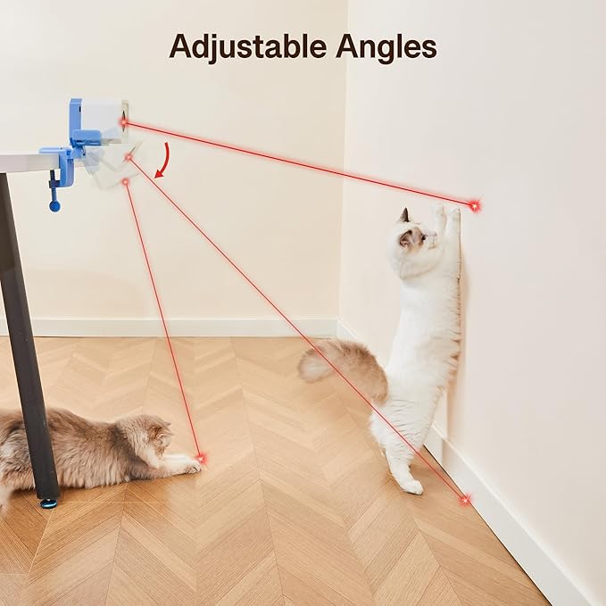 Potaroma Truly Random Cat Laser Toys, No Knock-Over Clamp, Automatic Chargeable Interactive Kitten Toy Indoor Exercise for All Breeds, Light Blue White - PAWPICO