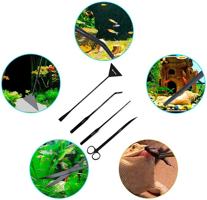 Aquarium Tweezers, Capetsma Stainless Steel Aquarium Plant Tools Long Aquascaping Tools Scissors Spatula Aquatic Plants Tool Set for Freshwater and Saltwater capetsma