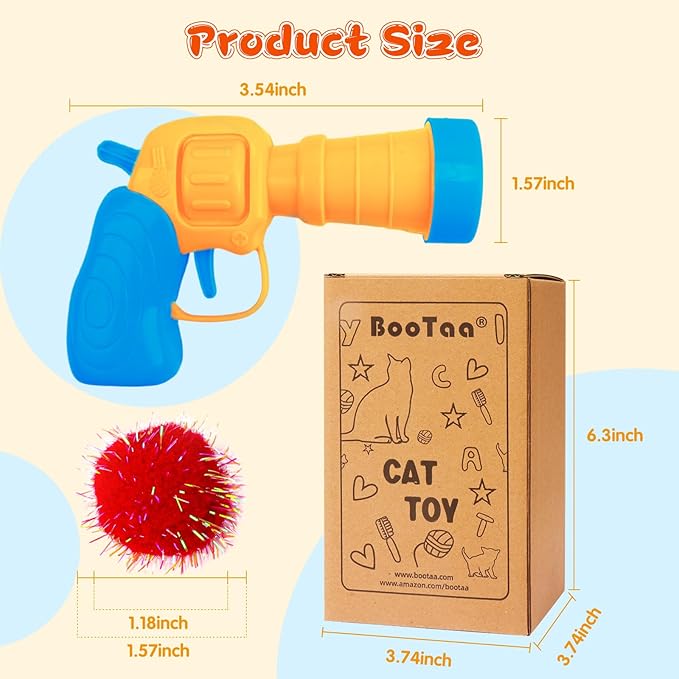 BooTaa Pet Toys, Interactive Cat Toy Set, 80pcs Glitter Pom-Poms Cat Ball Toy with 1 Launcher, Safe Soft Cat Toy Balls for Fetch, Training, Playing - PAWPICO