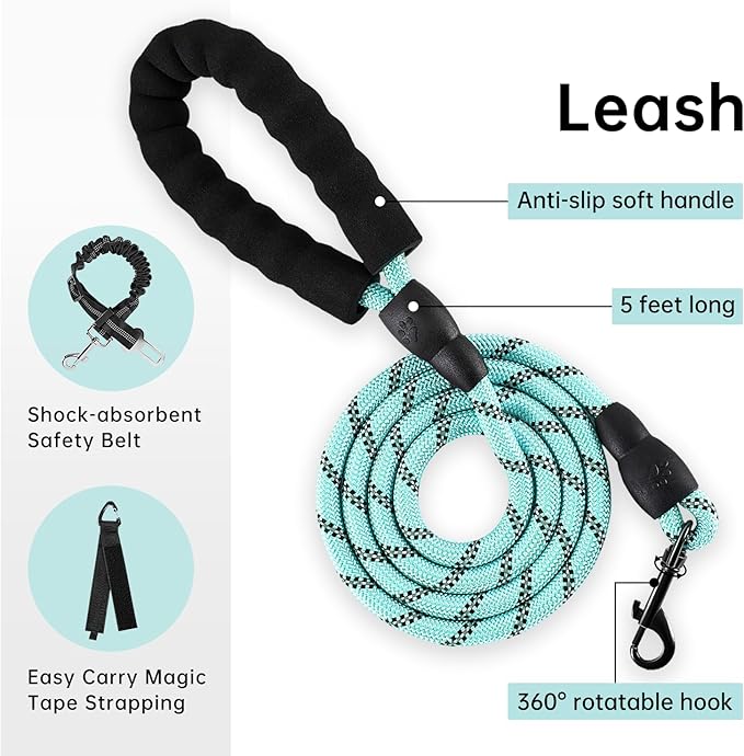 IVY&LANE No Pull Dog Harness with Leash Set, Reflective No Choke Pet Vest,Adjustable Oxford Dog Vest Harness with Easy Control Handle for Large Dogs (Turquoise,XL) IVYLANE