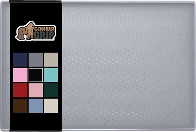 Gorilla Grip 100% Waterproof Raised Edge BPA Free Silicone Pet Feeding Mat, Dog Cat Food Mats Contain Spills Protects Floors, Placemats for Cats, Dogs Water Bowl, Pets Accessories 16x10, Light Gray - PAWPICO