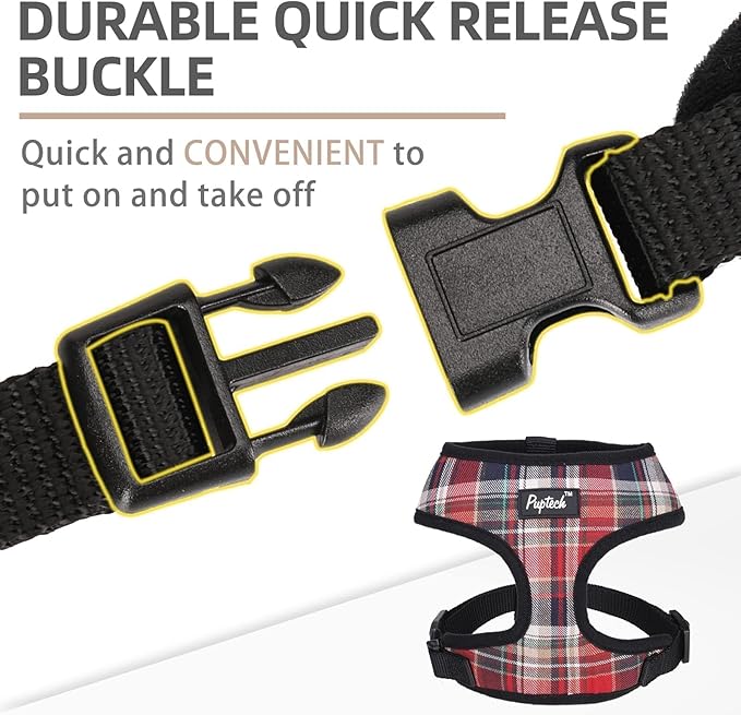 PUPTECK Soft Mesh Dog Harness and Leash Set Pet Puppy Cat Comfort Padded Vest No Pull Harnesses, Red Mixed, XS PUPTECK