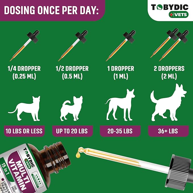Cat & Dog Multivitamin -15 in 1 Pet Supplements with Cranberry & Glucosamine - Natural Medicine & Support for UTI, Urinary Tract, Bladder, Kidney, Skin Coat, Joints Treatment Made in USA TOBYDIC