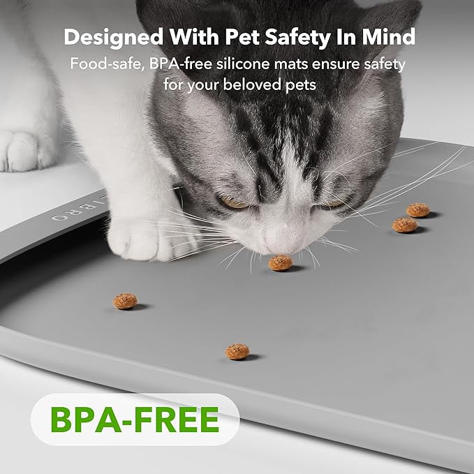 PETLIBRO Dog Food Mat, Safety Silicone Cat Food Mat for Feeder & Fountain, Waterproof Dog Bowl Mat, Raised Edge Spill Protection Floor, Cove Feeding Mat for AF005, AF103 Single Tray, AF203 Single Tray - PAWPICO