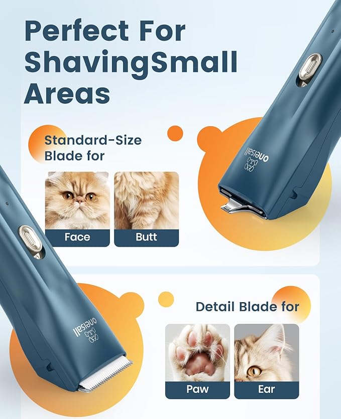 oneisall Pet Clippers, Cat Clippers for Matted Hair, Quiet Cordless Cat Hair Trimmer for Grooming, Pet Shaver for Dogs and Cats - PAWPICO