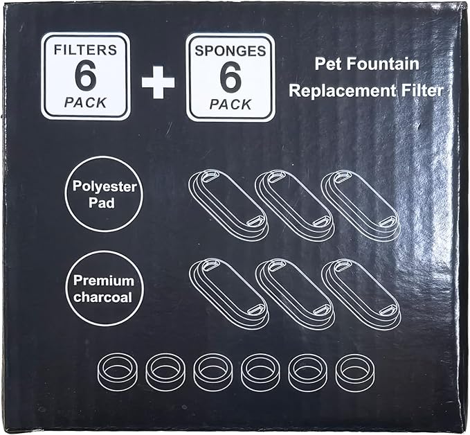 Cat Fountain Filter Replacement: 12 Cat Water fountain Filter - 6 Pieces Filters + 6 Pieces Sponges for Cat Fountains - Pet Water Fountain Filters for Cat Water Fountain H1 (67oz/2L) - PAWPICO