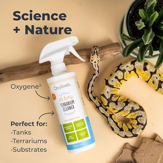 Oxyfresh Premium Terrarium Cleaner – Professional Amphibian and Reptile Terrarium Smell Eliminator – Safe & Quickly Removes Waste & Odors – Streak Free Glass – Bleach Free Oxyfresh