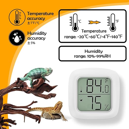 2 PCS Reptile Thermometer and Humidity Gauge for Reptile Tank with On-Off, Reptile Tank Accessories for Jumping Spider, Leopard Gecko, Hermit Crab, Gecko, Ball Python, Lizard BSRESIN