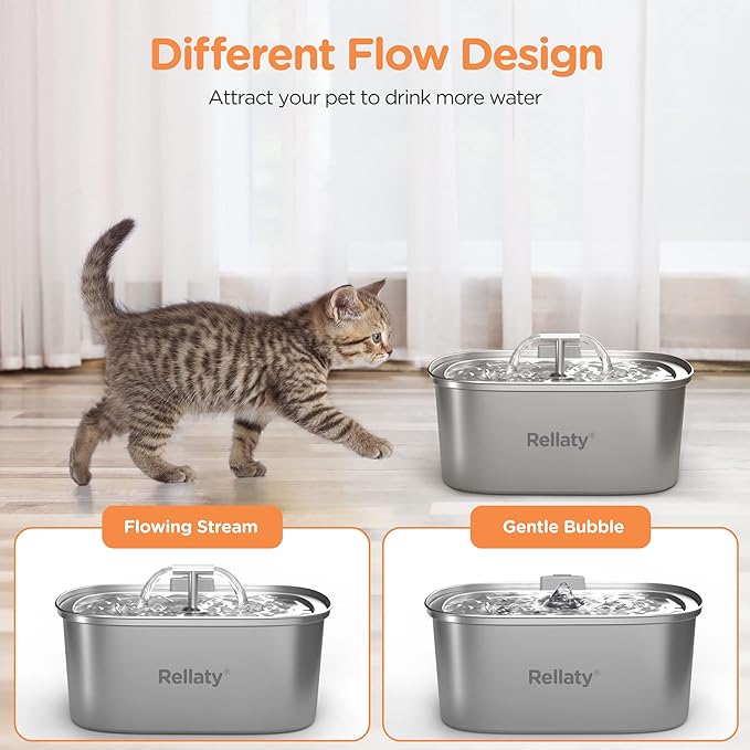 Cat Water Fountain Stainless Steel: 3.2L/108oz Pet Fountain Water Bowl Dog Drinking Dispenser Cat Feeding & Watering Supplies Animal Metal Kitty Spout for Cats Inside with 4 Replacement Filters - PAWPICO