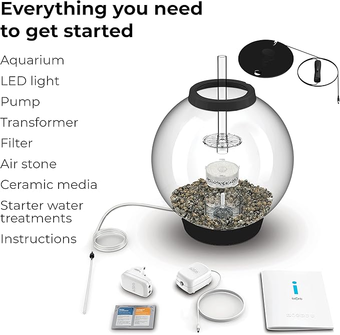 biOrb Classic 30 Acrylic 8-Gallon Aquarium with White LED Lights Modern Tank for Tabletop Display, Black biOrb