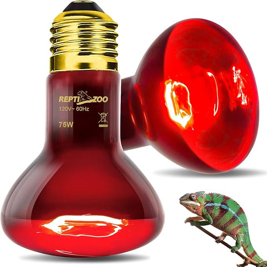 REPTIZOO 75W Reptile Heat Lamp Bulb 2PCS Infrared Heat Emitter Red Heat Lamp for Reptile Amphibian, Infrared Basking Spot Light Bulb REPTIZOO