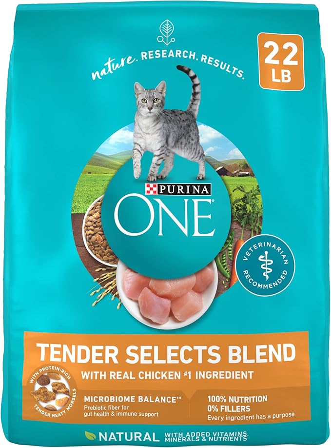 Purina ONE Natural Dry Cat Food, Tender Selects Blend With Real Chicken - 22 lb. Bag - PAWPICO