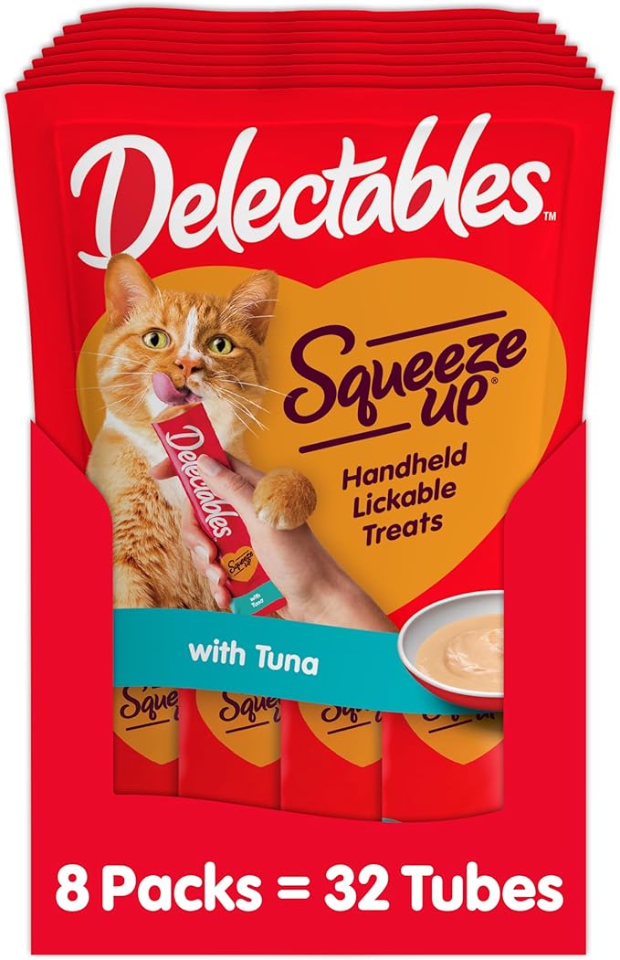 Hartz Delectables Squeeze Up Interactive Lickable Wet Cat Treats for Adult & Senior Cats, Tuna, 4 Count (Pack of 8) Hartz