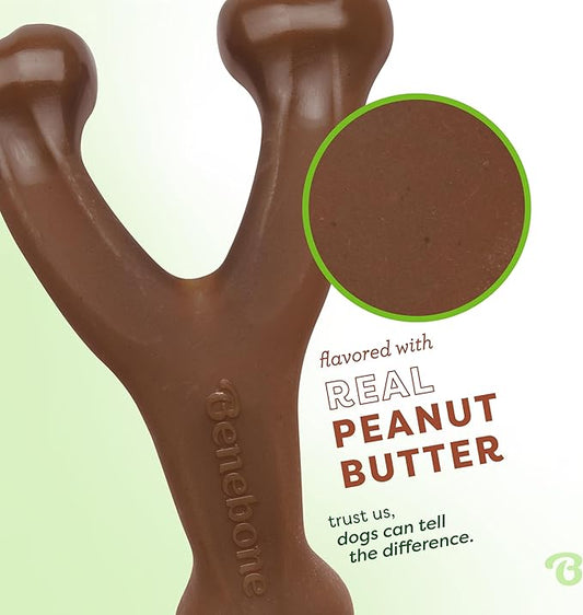 Benebone Wishbone Durable Dog Chew Toy for Aggressive Chewers, Real Peanut, Made in USA, Small, for Any breed - PAWPICO