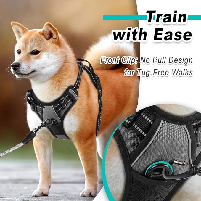 BARKBAY Dog Harness No Pull for Large Dogs - Adjustable, Reflective, Comfortable, No Choke, Heavy-Duty - Perfect for Outdoor Training, Walking, and Hiking - Strong & Durable - L & Dark Grey BARKBAY