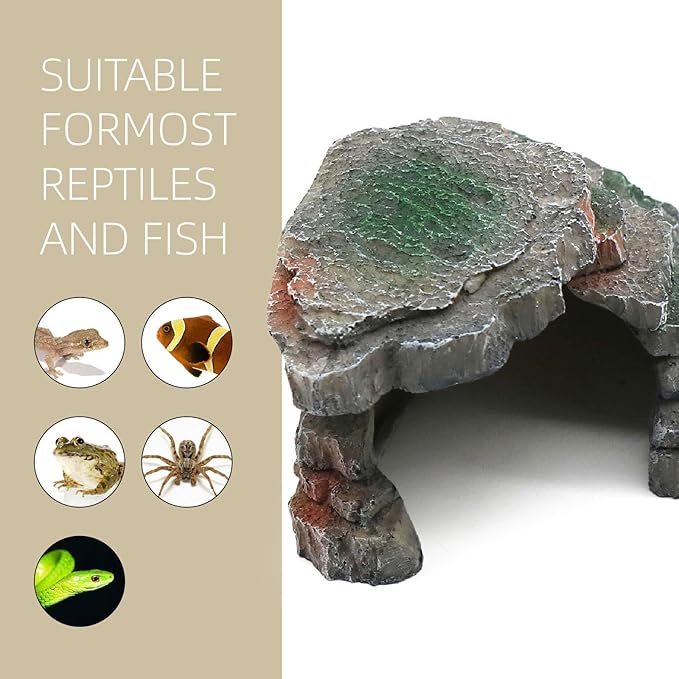 Gecko Hide Shale Scape Step Ledge, Reptile Cave Hideout Tank Accessories Decorations, Great for Reptiles, Amphibians, Leopard Gecko, Lizard, Frogs, Turtle (Small-B-7.3 * 4.4 * 3) relaqcc