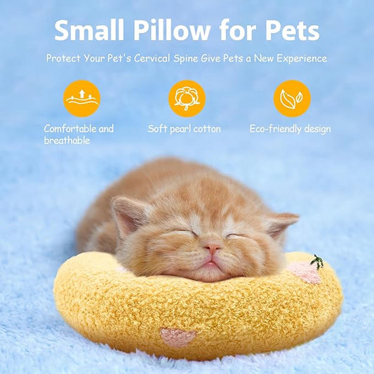 ucho Pillow for Cats, Ultra Soft Fluffy Pet Calming Toy Half Donut Cuddler, U-Shaped Pillow for Pet Cervical Protection Sleeping Improve- Yellow ucho