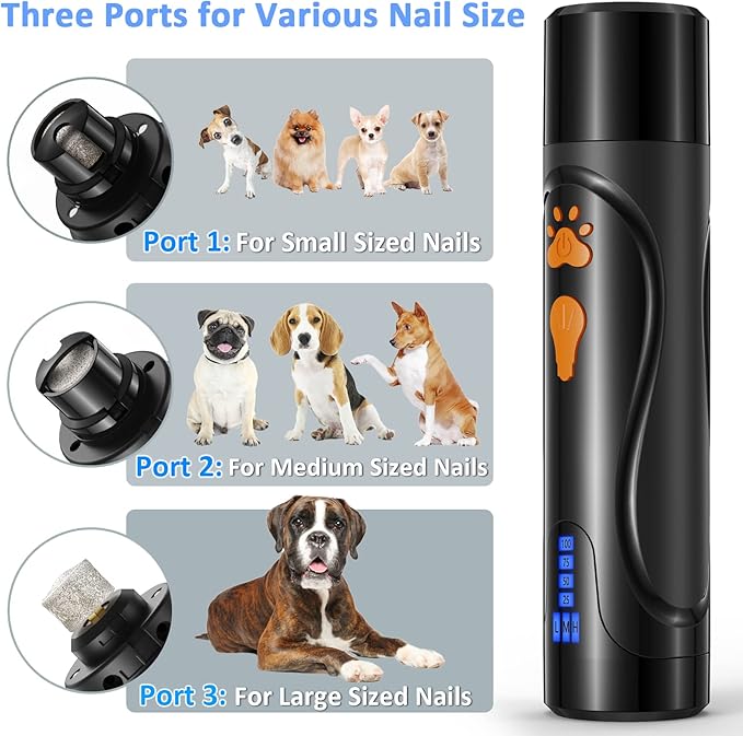 YABIFE Dog Nail Grinder, Dog Nail Trimmers and Clippers Kit, Super Quiet, Rechargeable, for Small Large Dogs & Cats Toenail & Claw Grooming,3 Speeds, 1 Extra Grinding Wheel - PAWPICO
