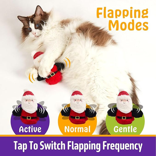 Interactive Christmas Cat Toys, Flapping Santa Clause Cat Toys, Lifelike Bird Chirp, USB Rechargeable Catnip Toy for Bored Indoor Cats Chase Exercise, 3 Modes - PAWPICO