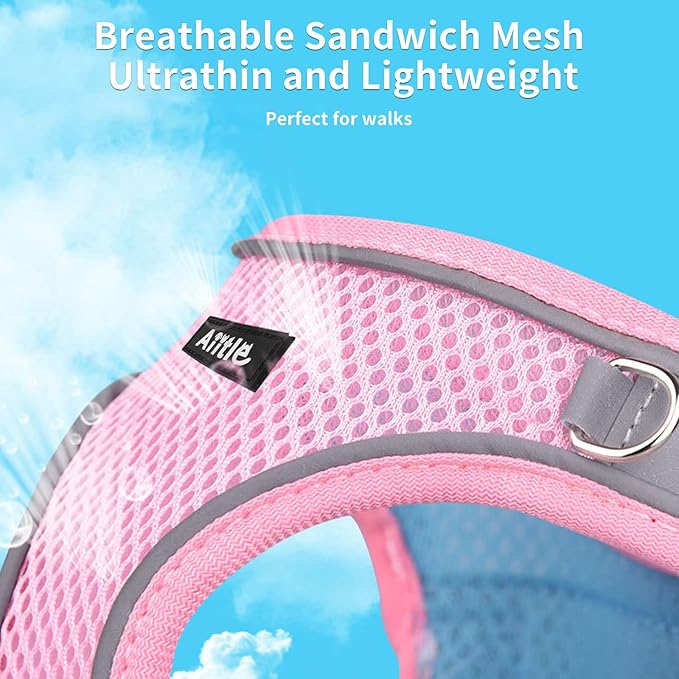 AIITLE Small Harness for Puppy with A Leash - Spring Dog Vest Harness with Super Breathable Mesh, Reflective No-Pull Pet Harness for Outdoor Walking, Camping for Small Dogs, Cats Pink XXS AIITLE-FORPETSBETTERLIFE