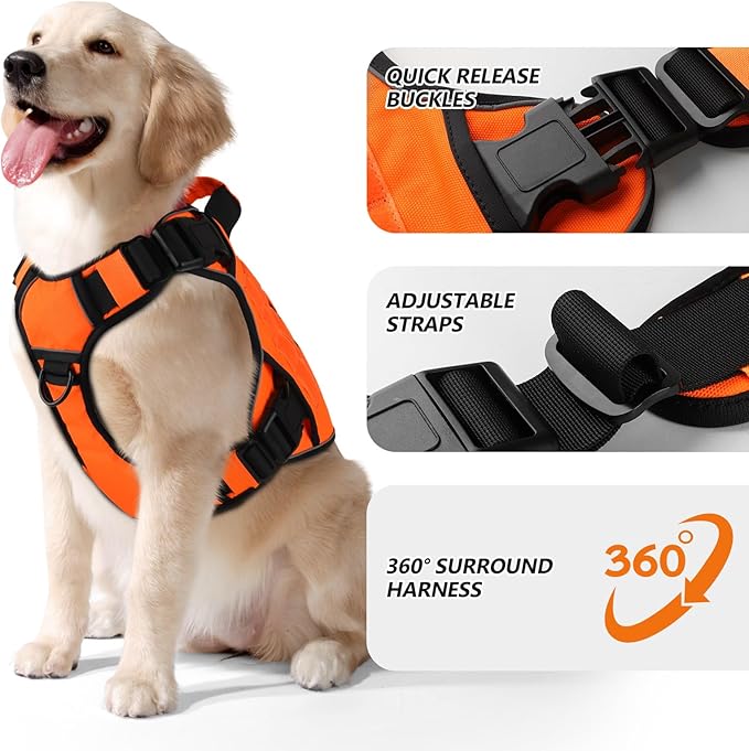 WINGOIN Orange Tactical Dog Harness Vest for Large Medium Dogs No Pull Adjustable Reflective K9 Military Dog Service Dog Harnesses with Handle for Walking, Hiking, Training(M) - PAWPICO