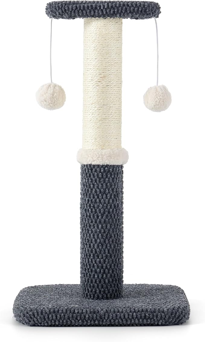 Lesure Cat Scratching Post for Indoor Cats - Highly Resistant Carpet Scratch Posts, Premium Sisal Rope Scratch Posts for Kittens, Sturdy Small Cat Scratch Pole with Hanging Ball, Grey(22.5 inch) - PAWPICO
