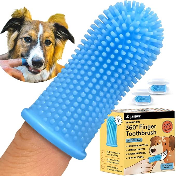 Jasper Dog Toothbrush, 360º Dog Tooth Brushing Kit, Cat Toothbrush, Dog Teeth Cleaning, Dog Finger Toothbrush, Dog Tooth Brush for Small & Large Pets, Dog Toothpaste Not Included, 2-Pack Blue JASPER%C2%AE