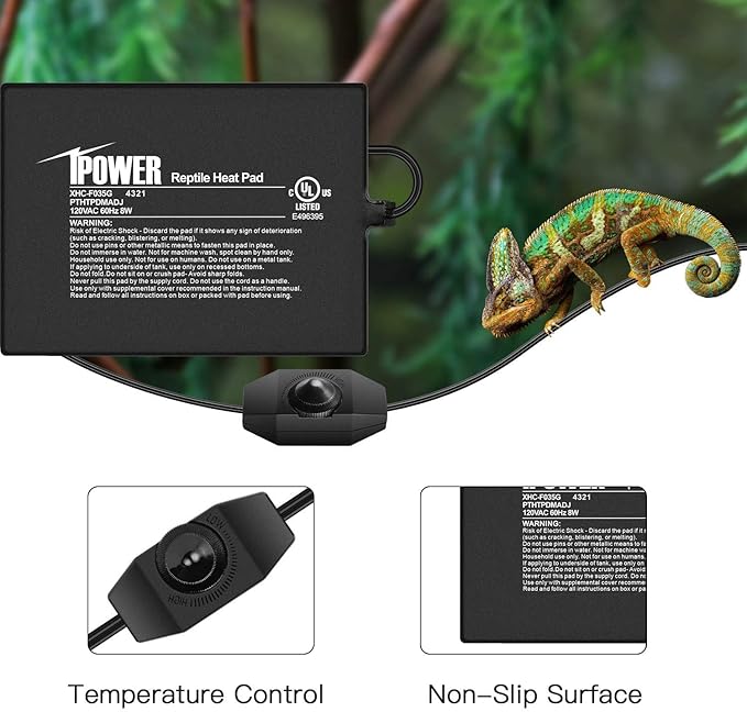 iPower 6 by 8-Inch 8 Watts Reptile Heating Mat with Temperature Controller Under Tank Warmer Terrarium Heat Pad for Reptiles and Amphibians, Black iPower