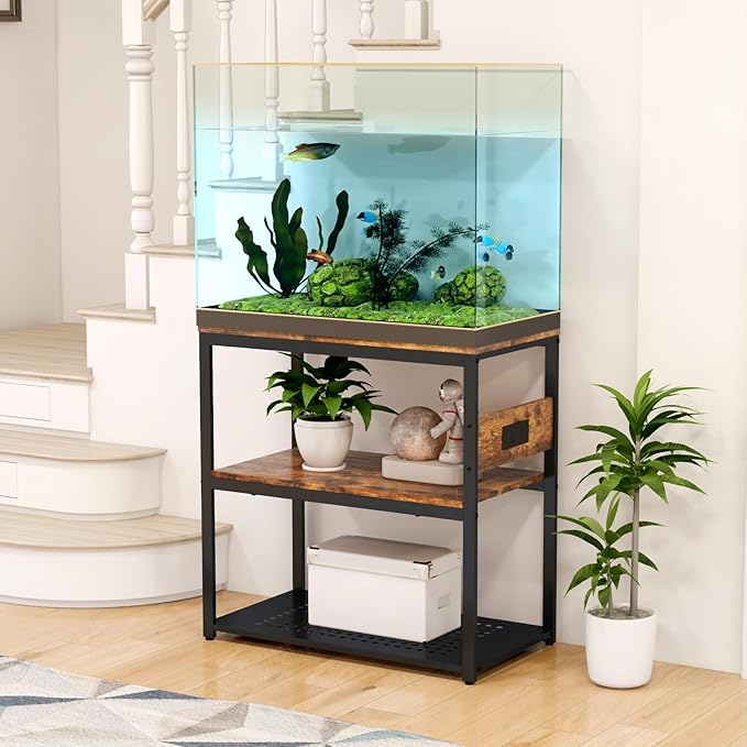20-29 Gallon Fish Tank Stand With Power Outlets, 3-Tier Metal Aquarium Stand, Breeder Reptile Tank Stand with Shelf for Home Office, 660LBS Capacity, 29.5 x 15.8 x 30.1 inches Livofloral