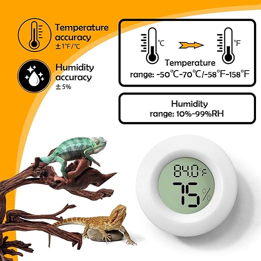 2 PCS White Reptile Thermometer and Humidity Gauge for Bearded Dragon Tank Accessories, Reptile Tank Accessories for Jumping Spider, Leopard Gecko, Hermit Crab, Gecko, Ball Python, Lizard BSRESIN