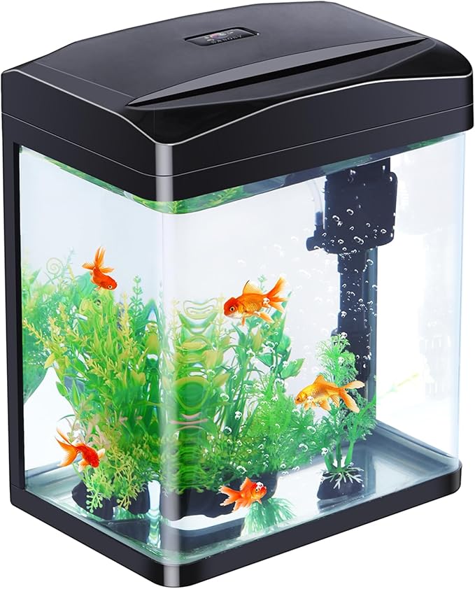 2 Gallon Aquarium Starter Kit Small Glass Betta Fish Tank Desktop Mini Fish Bowl for Shrimp Goldfish with Filter Pump LED Light PAWPICO